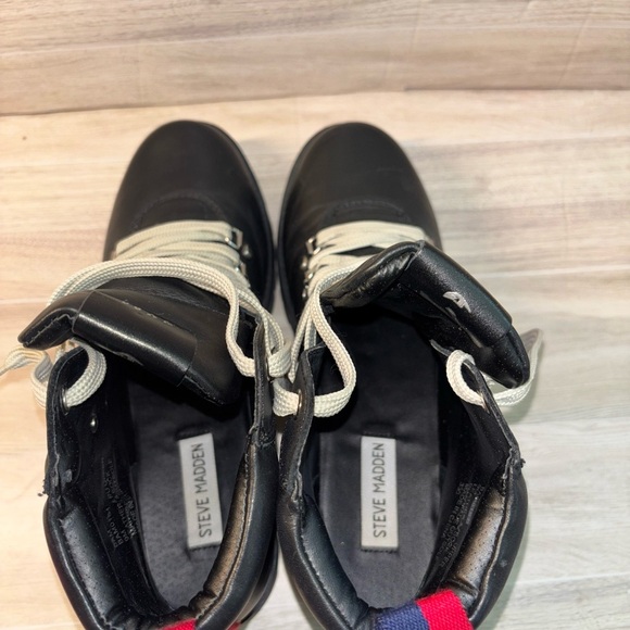 Steve Madden Bam Black Leather Combat Boots - Picture 6 of 9